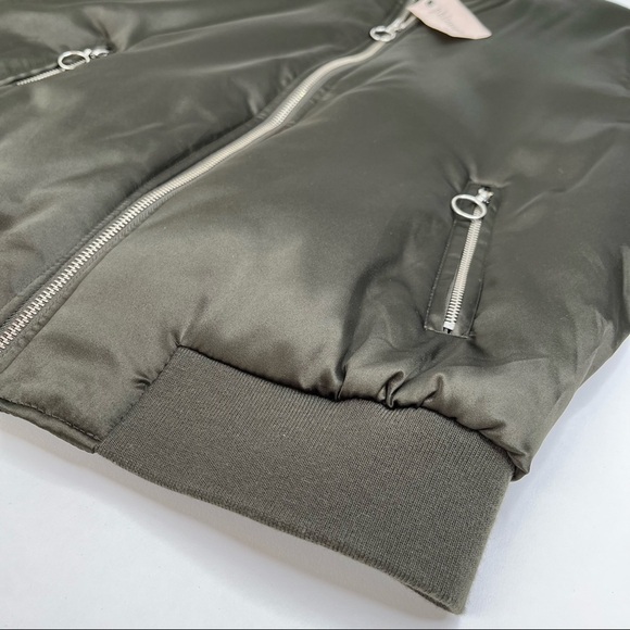 New Philosophy Rich Olive Green Satin 90s Zip-up Preppy College Bomber Jacket - Picture 6 of 16